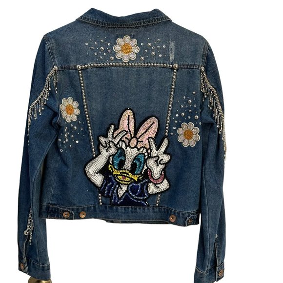 (H-221) Distressed Denim Jean Jacket Size S - Picture 1 of 13